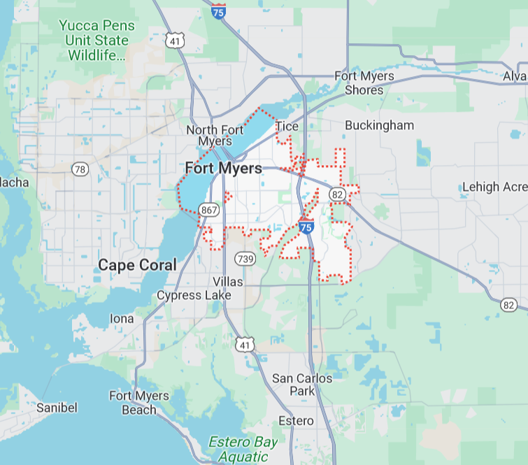 SafeWell Service Map for Water Treatment Systems in Fort Myers, Florida