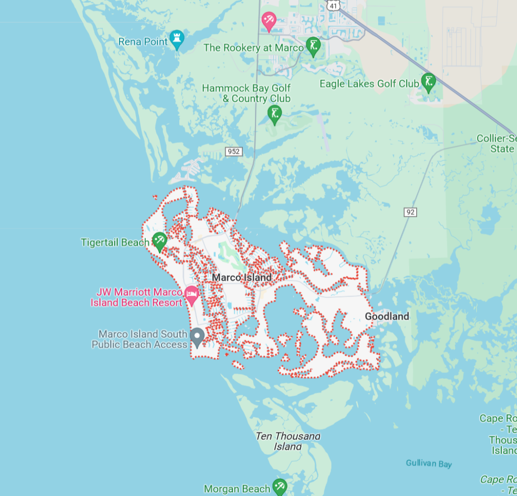 Home Water Treatment Service Map of Marco Island, Florida for SafeWell