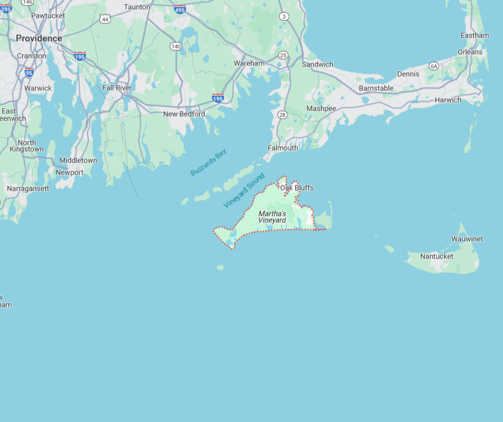 Map of Martha's Vineyard and surrounding areas. SafeWay provides home water treatment services in this area.