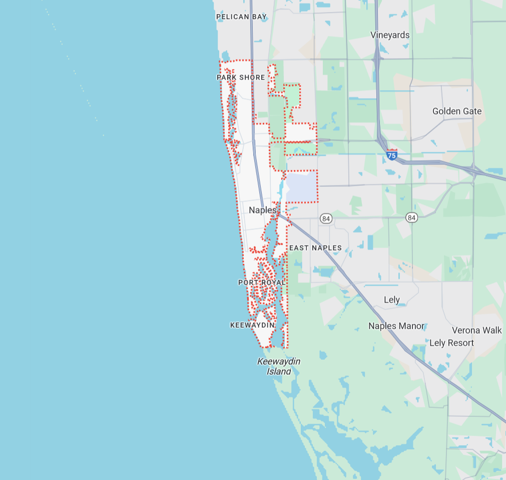 Home Water Treatment Service Map of Naples, Florida