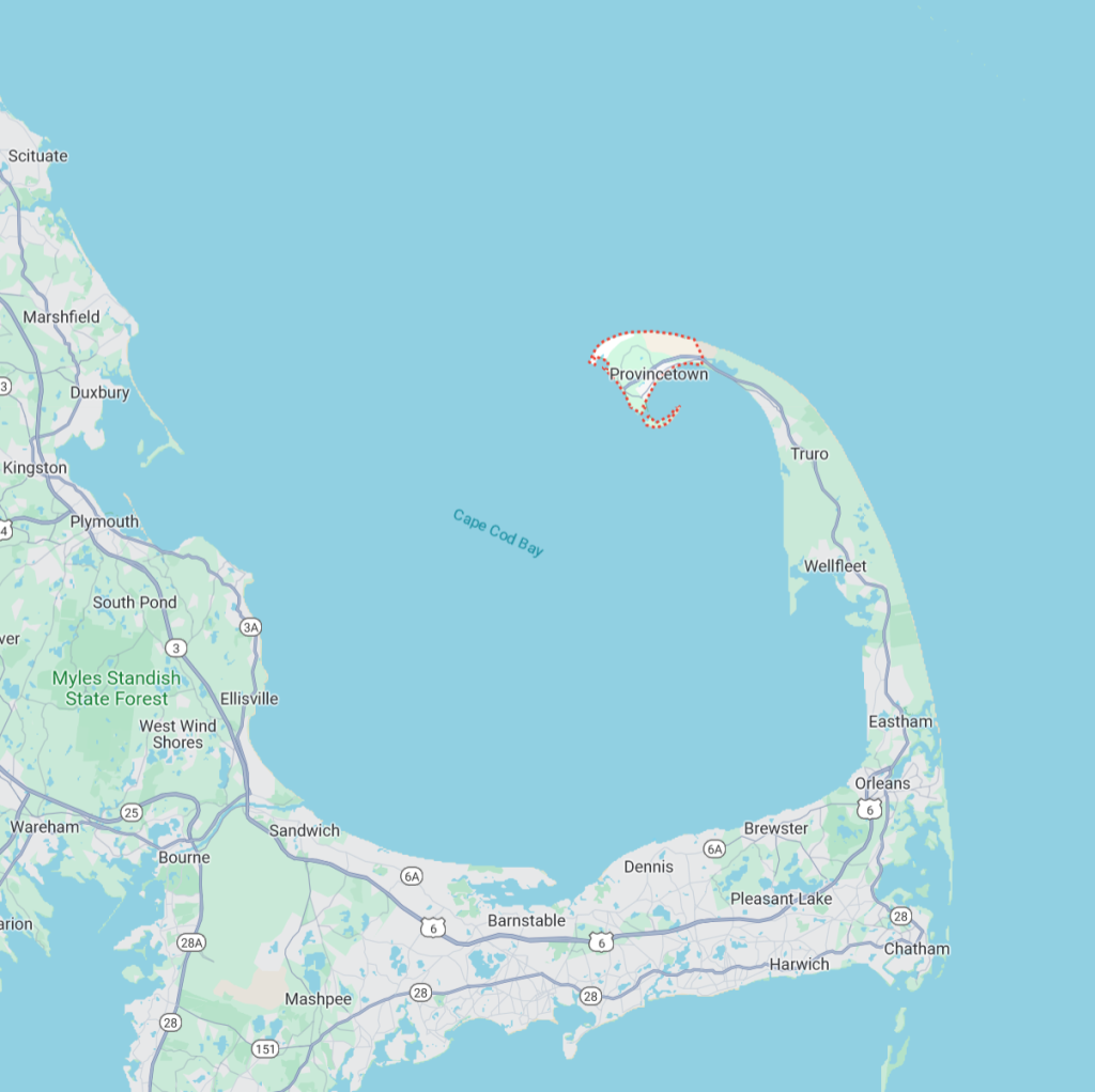Water Service Area Map for SafeWell showing Cape Cod and Provincetown, Massachusetts.
