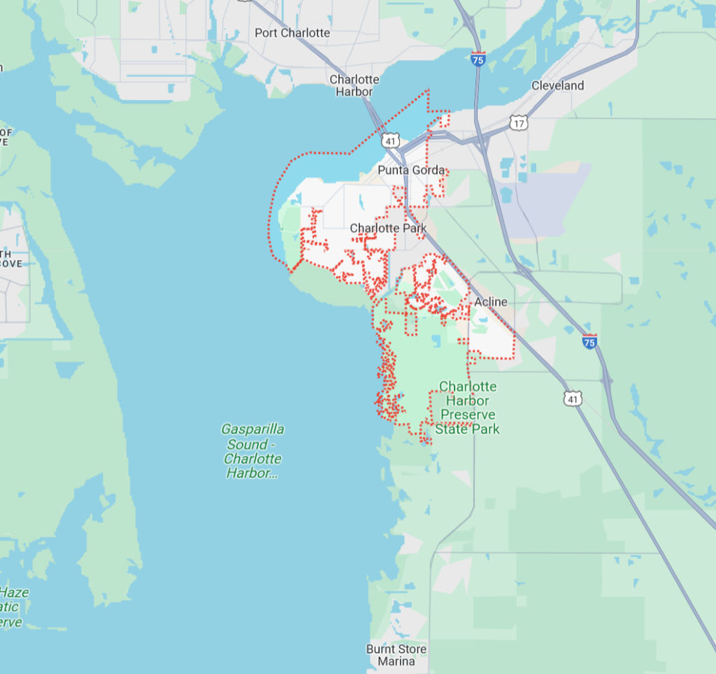 Map of Punta Gorda, Florida - SafeWell's Home Water Treatment, Testing & Maintenance Service Area