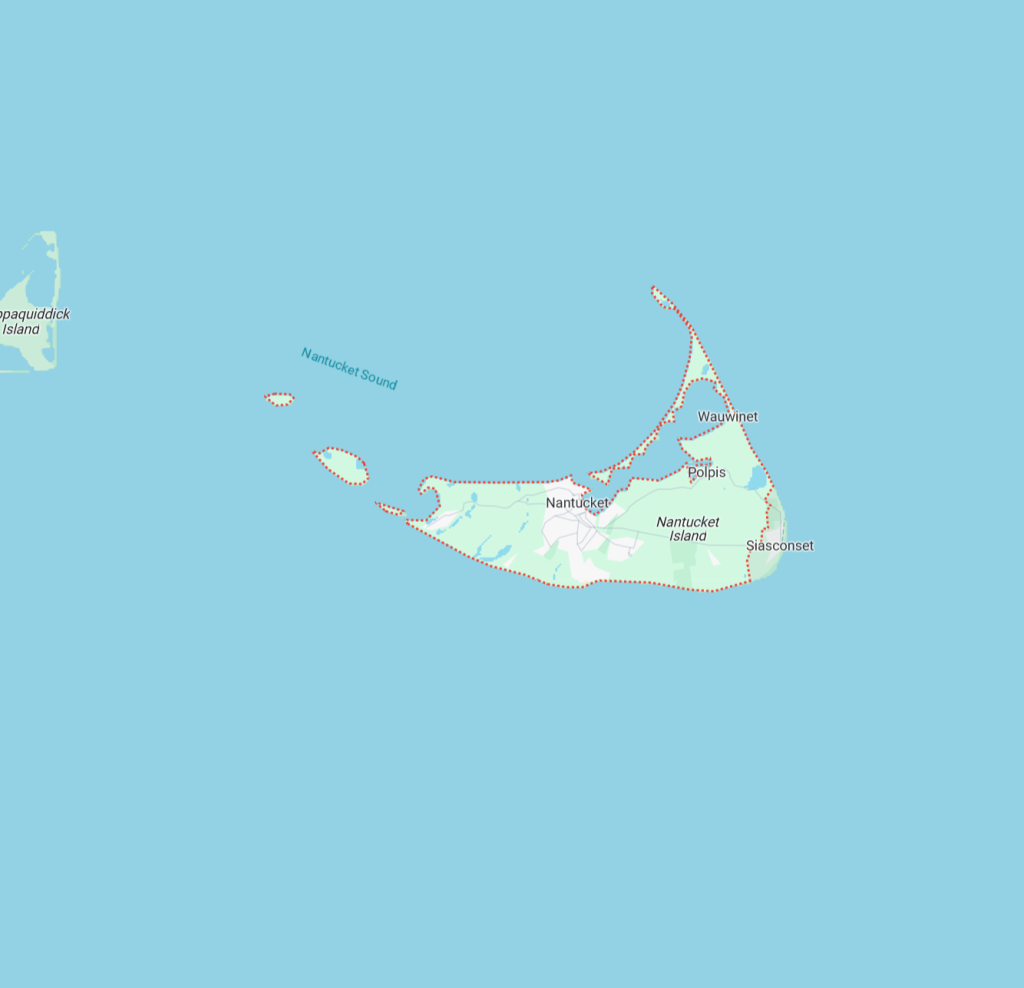 Map of Nantucket Island and surrounding areas.