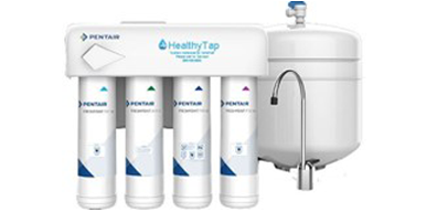 Pentair under-sink water filtration system with faucet.